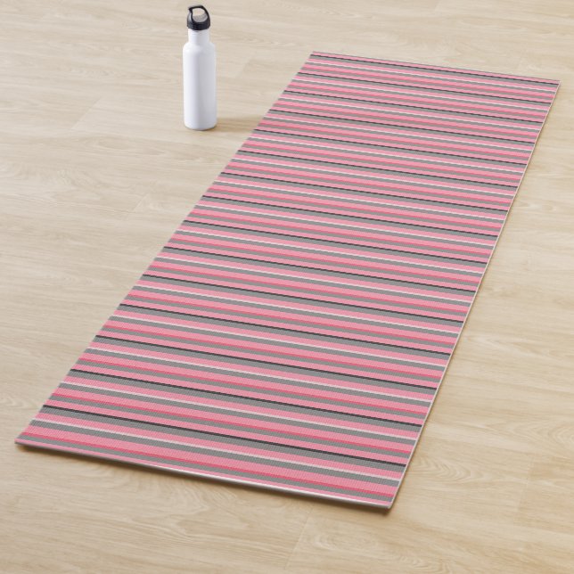 Pink and Grey Stripes Yoga Mat (In Situ)