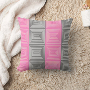 Pink and Grey Throw Pillow With Geometric Pattern