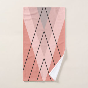 Pink and grey triangles on pink background bath towel set