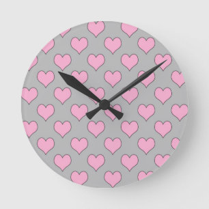 Pink and grey valentine heart pattern wall clock