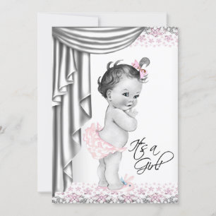 Pink and Grey Vintage Baby Shower Invitation