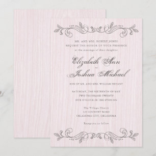 Pink and Grey Vintage Flourishes Wedding Invitation