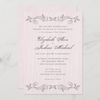 Pink and Grey Vintage Flourishes Wedding Invitation