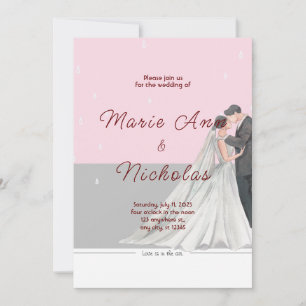 Pink and grey Watercolor Wedding Invitation
