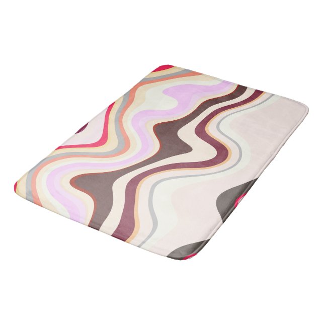 Pink and Grey Wavy Stripes Bath Mat (Angled)