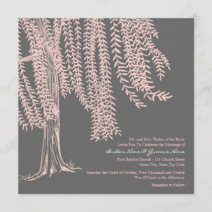 Pink and Grey Willow Tree Wedding Invitation