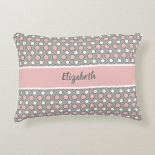 Pink and grey with polka dots and name accent pillow