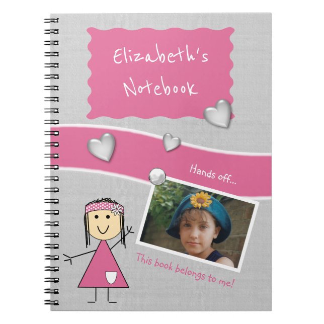 Pink and grey with stars hearts name and a photo notebook (Front)