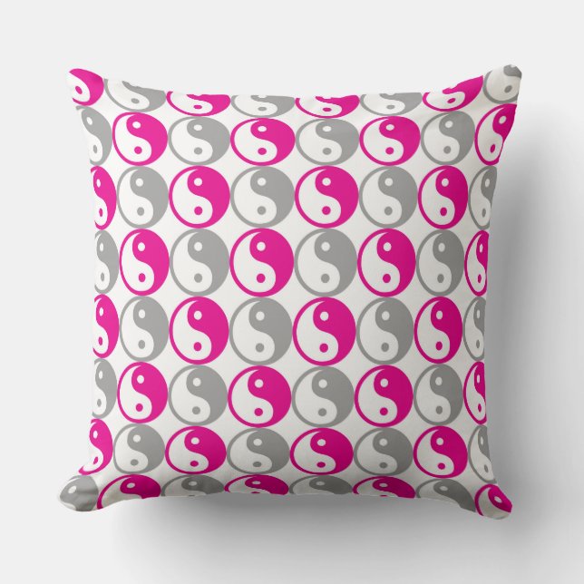 Pink and grey yin yang pattern throw pillow (Front)
