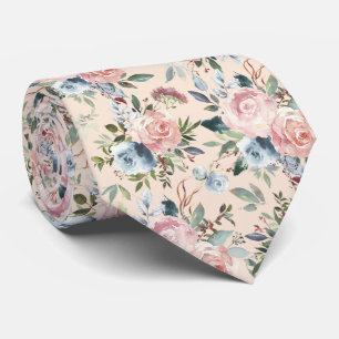 Pink and Ice Blue Roses Cream Neck Tie