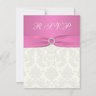 Pink and Ivory Damask Reply Card
