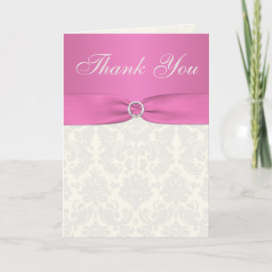 Pink and Ivory Damask Thank You Card