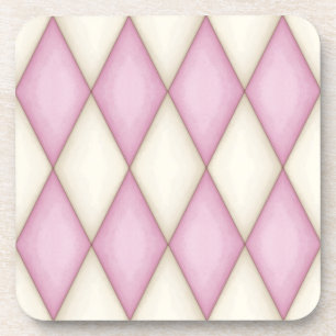 Pink and Ivory Harlequin Diamond Check Coaster