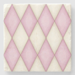 Pink and Ivory Harlequin Diamond Check Stone Coaster