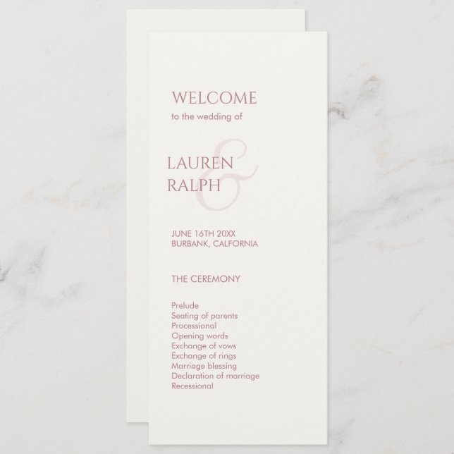 Pink and Ivory Monogram Welcome Wedding Program (Front/Back)