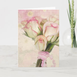 Pink and Ivory Rose Bouquet With Ribbon Card