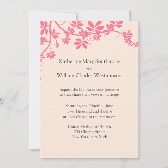 Pink And Ivory Wedding Invitations (Front)