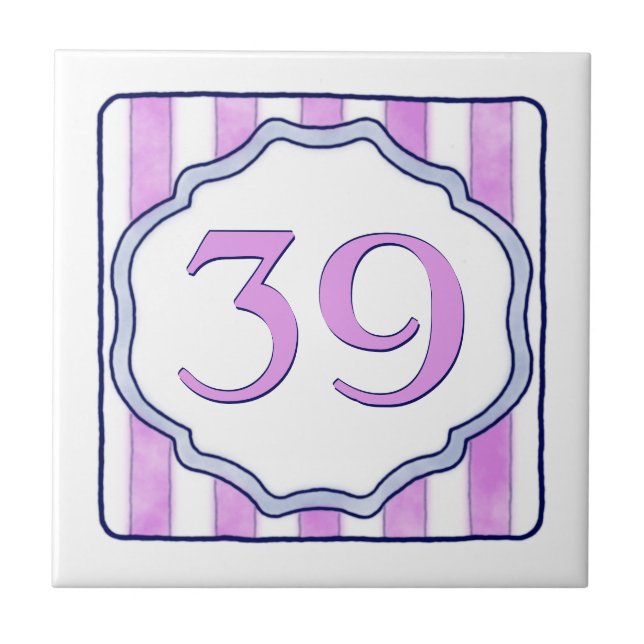 Pink and Lavender Big House Number Tile (Front)