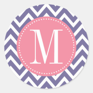 Pink and Lavender Chevron Custom Monogram Classic Round Sticker