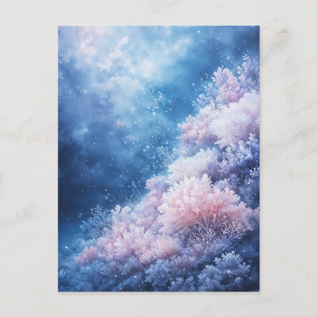 Pink and Lavender Coral Reef in Starry Blue Sea Postcard (Front)