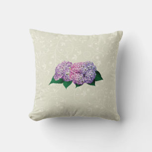 Pink and Lavender Hydrangea Throw Pillow
