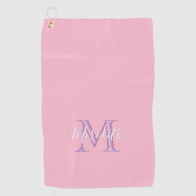 Pink and Lavender Multi Colour Monogram Name  Golf Towel (Front)