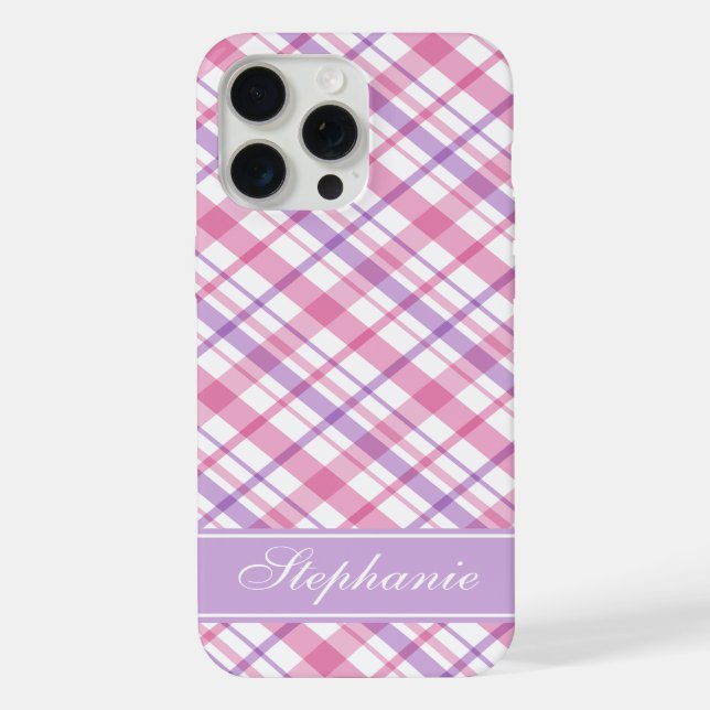 Pink and Lavender Plaid Pattern iPhone Case (Back)