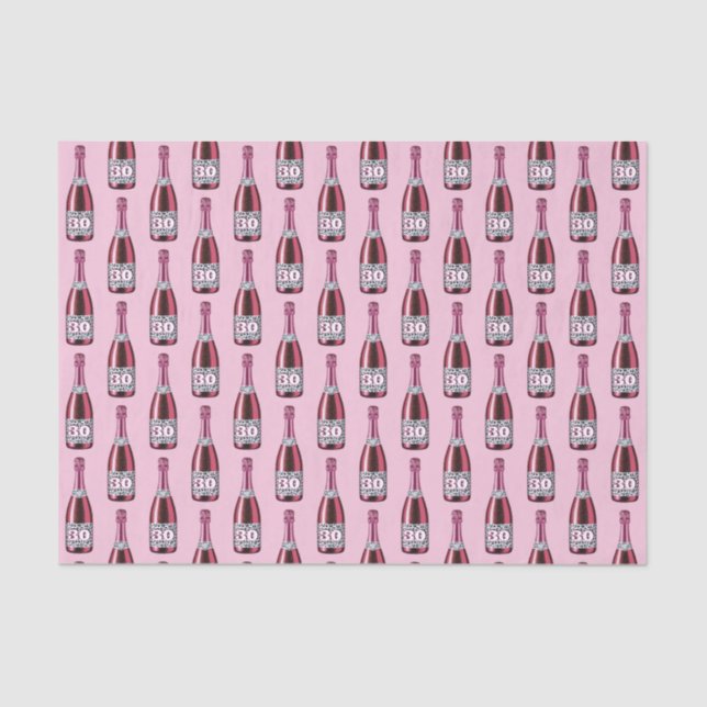 Pink and Leopard Print Birthday Champagne Bottle Tissue Paper (Front)