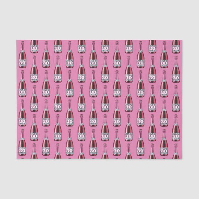Pink and Leopard Print Birthday Champagne Bottle Tissue Paper (Front)