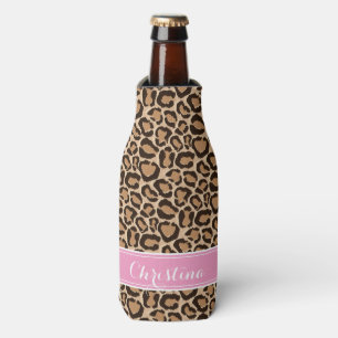Pink and Leopard Print Custom Monogram Bottle Cooler