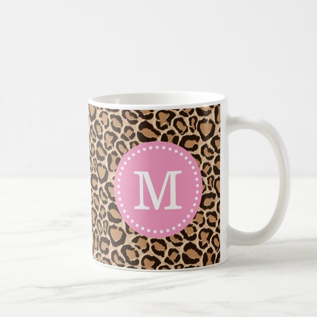 Pink and Leopard Print Custom Monogram Coffee Mug (Right)