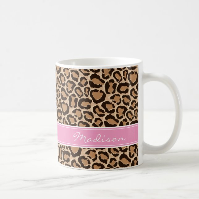 Pink and Leopard Print Custom Monogram Coffee Mug (Right)