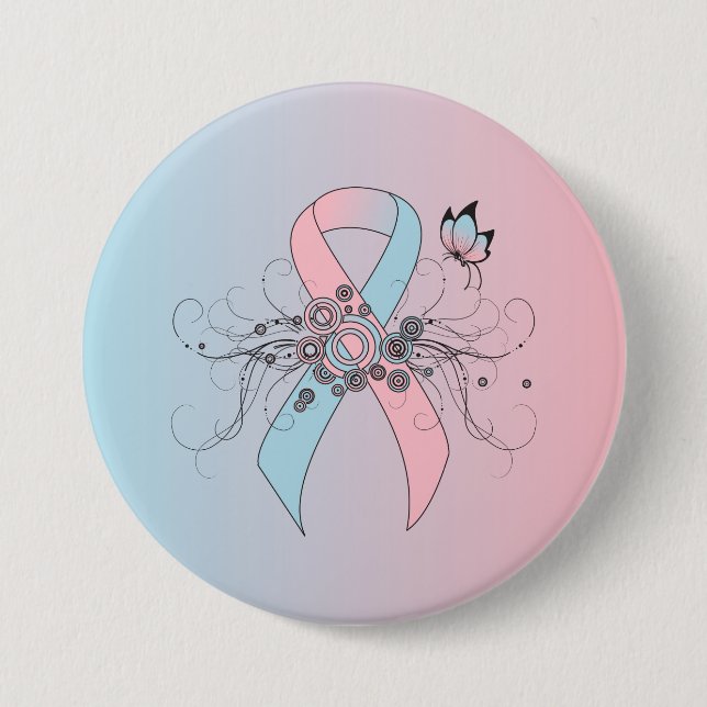 Pink and Light Blue Awareness Ribbon Butterfly 3 Inch Round Button (Front)