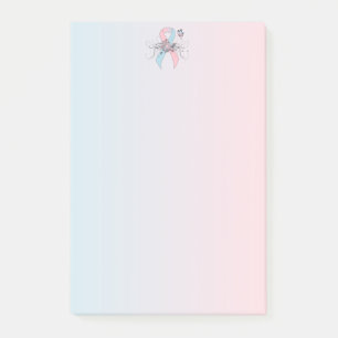 Pink and Light Blue Awareness Ribbon Butterfly Post-it Notes