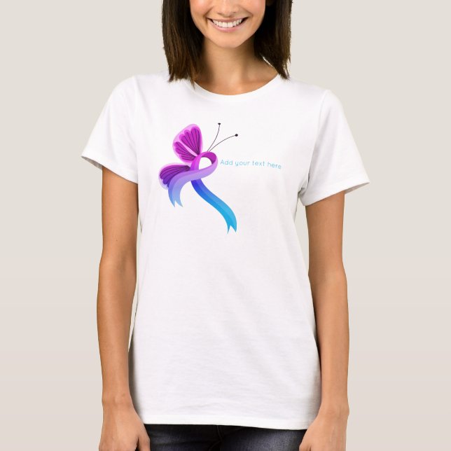 Pink and Light Blue Awareness Ribbon Butterfly T-Shirt (Front)