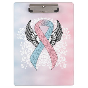 Pink and Light Blue Awareness Ribbon with Wings Clipboard