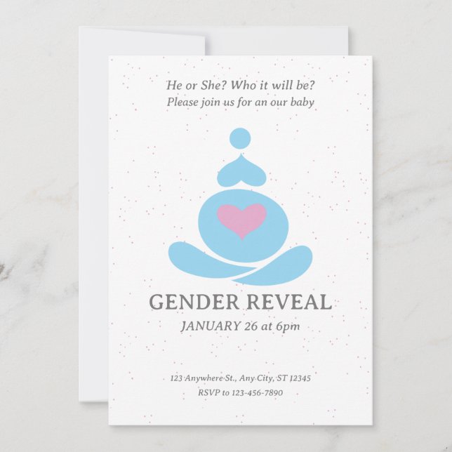 Pink And Light Blue Illustrative Minimalist Gender Invitation (Front)