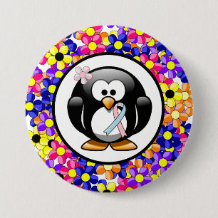 Pink and Light Blue Ribbon Penguin 3 Inch Round Button