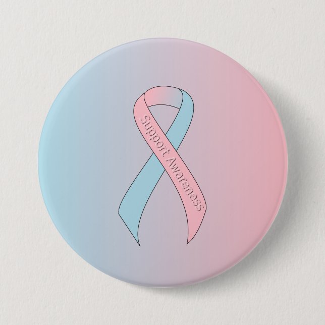 Pink and Light Blue Ribbon Support Awareness 3 Inch Round Button (Front)