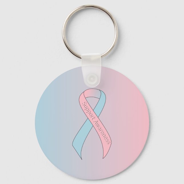 Pink and Light Blue Ribbon Support Awareness Keychain (Front)