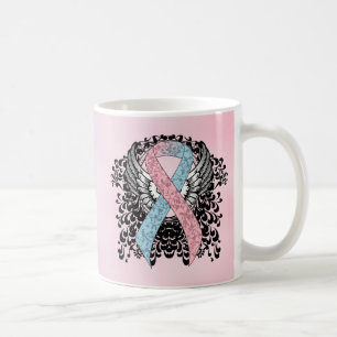 Pink and Light Blue Ribbon with Wings Coffee Mug