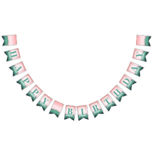 Pink and Light Green Birthday Party Bunting Flags