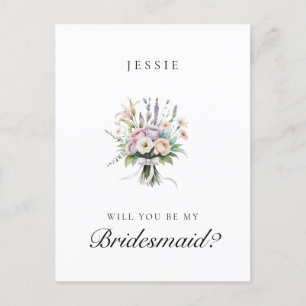 Pink and Lilac Floral Bouquet Bridesmaid Proposal Postcard