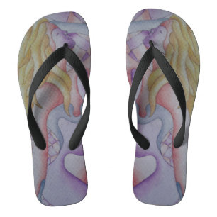 pink and lilac lady posing abstract modern art flip flops