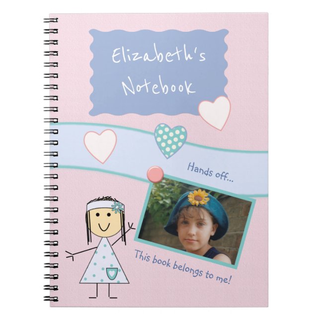 Pink and lilac with hearts a name and photo notebook (Front)