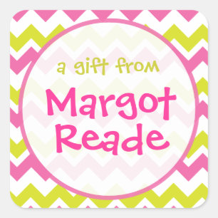 Pink and Lime Green Chevron Personalized Stickers