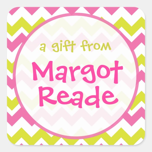 Pink and Lime Green Chevron Personalized Stickers (Front)