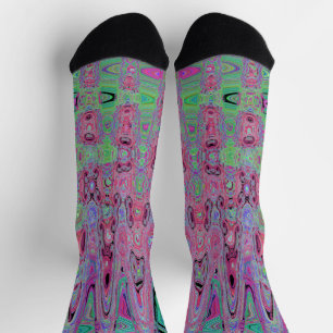 Pink and Lime Green Groovy Abstract Atomic Waves Socks