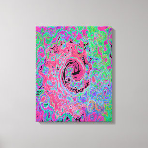 Pink and Lime Green Groovy Abstract Retro Swirl Canvas Print