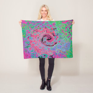 Pink and Lime Green Groovy Abstract Retro Swirl Fleece Blanket